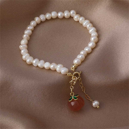 Pearl & Peach Crystal Goldtone Sphere Charm Bracelet