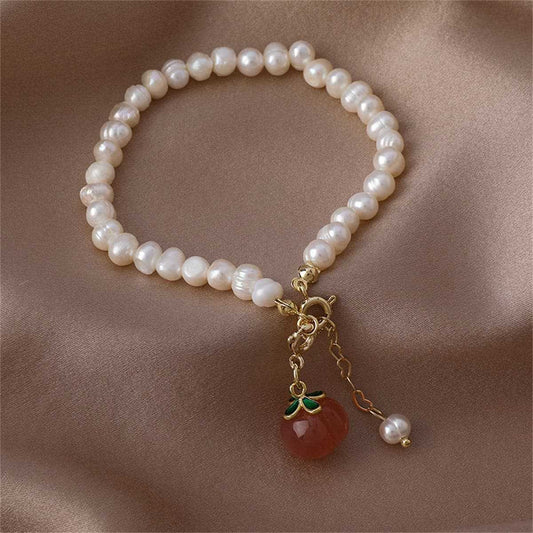 Pearl & Peach Crystal Goldtone Sphere Charm Bracelet