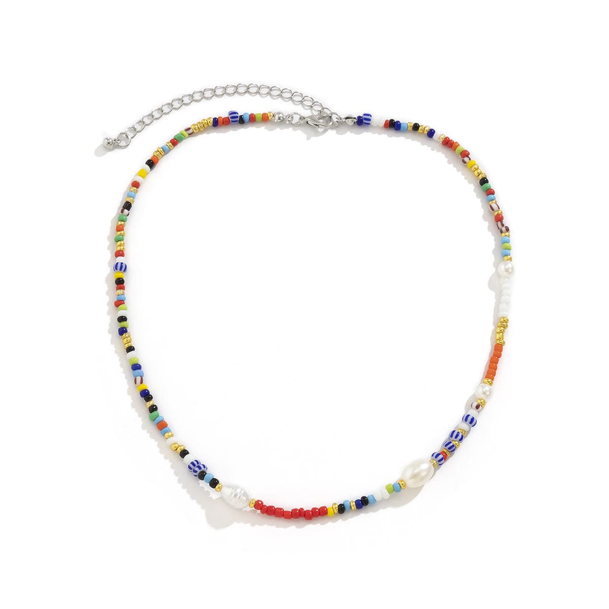 Red Howlite & Pearl Silvertone Beaded Choker Necklace