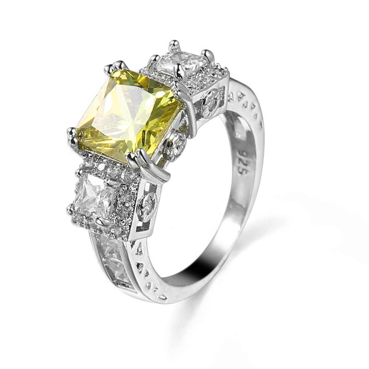 Yellow Crystal & Cubic Zirconia Illusion Princess-Cut Ring-3