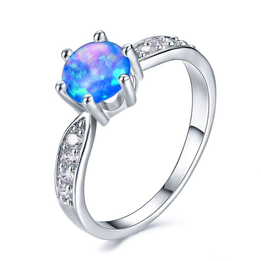 Blue Opal & Silvertone Ring