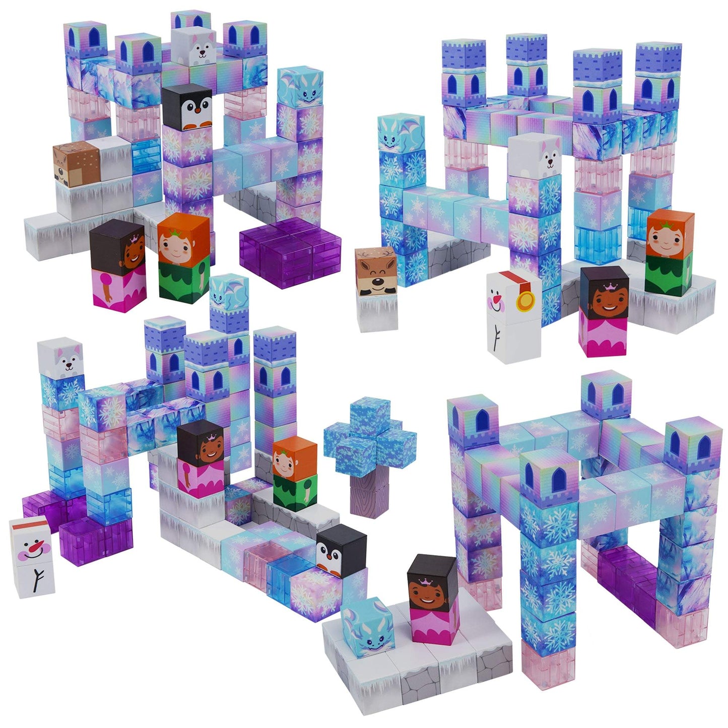 White, green, red black , gray and blue magnatic blocks-