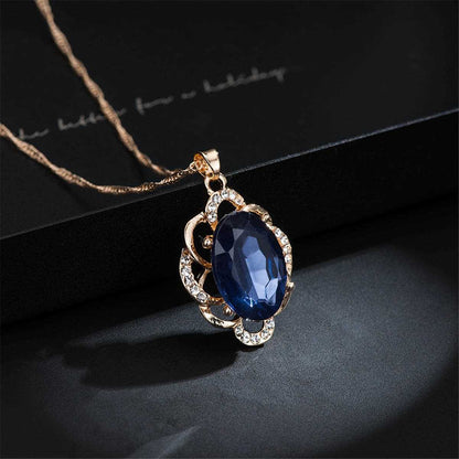 Blue & Rose Goldtone Oval Pendant Necklace & Stud Earrings