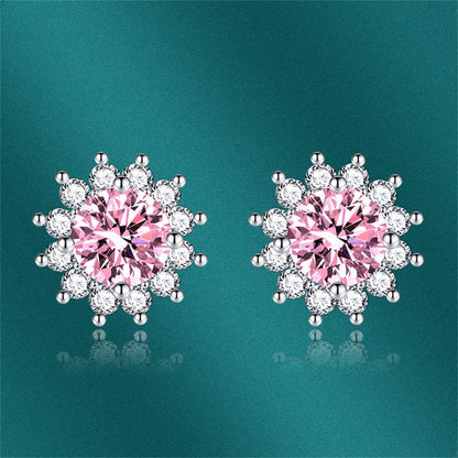 Pink Crystal & Cubic Zirconia Silvertone Flower Stud Earrings