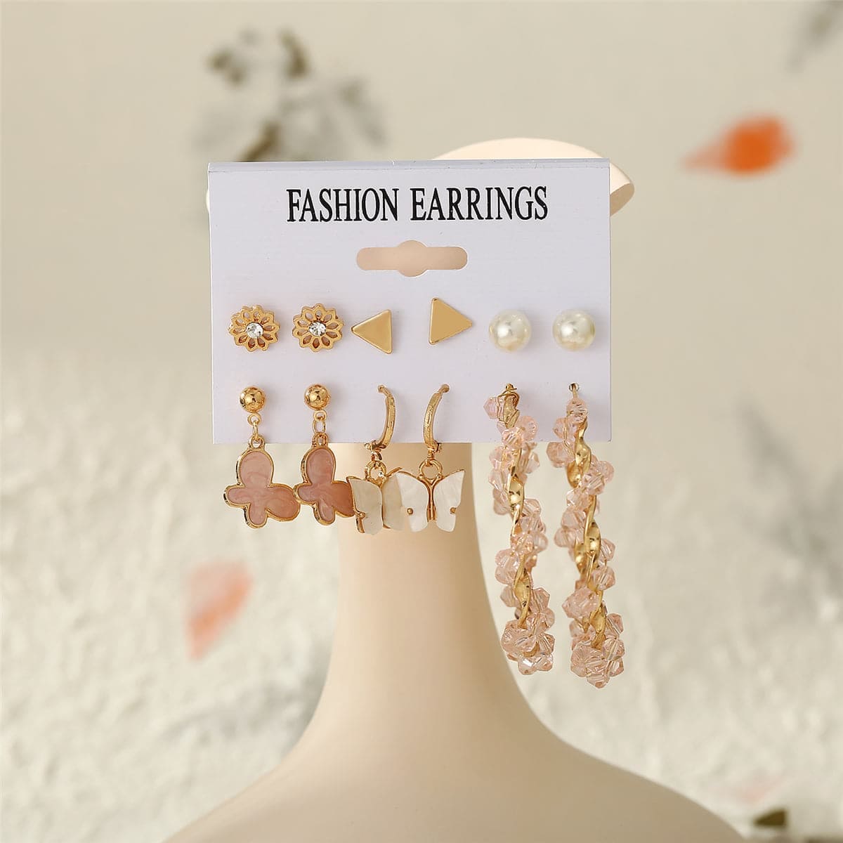 Pearl & Enamel Goldtone Flower Butterfly Earring Set