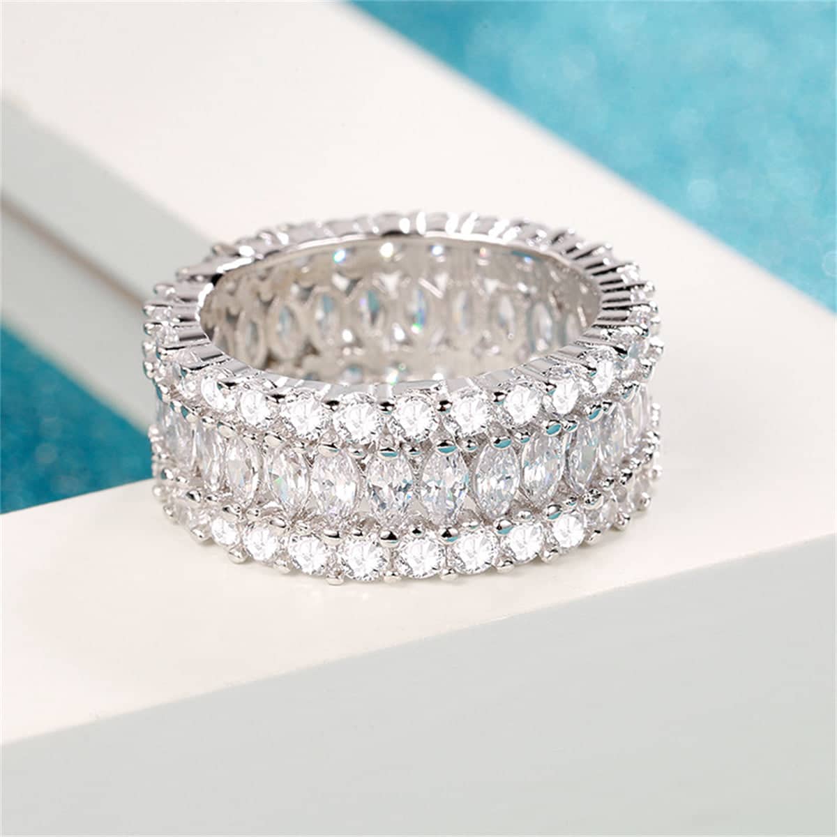 Crystal & Cubic Zirconia Silvertone Marquise Layer Ring-2