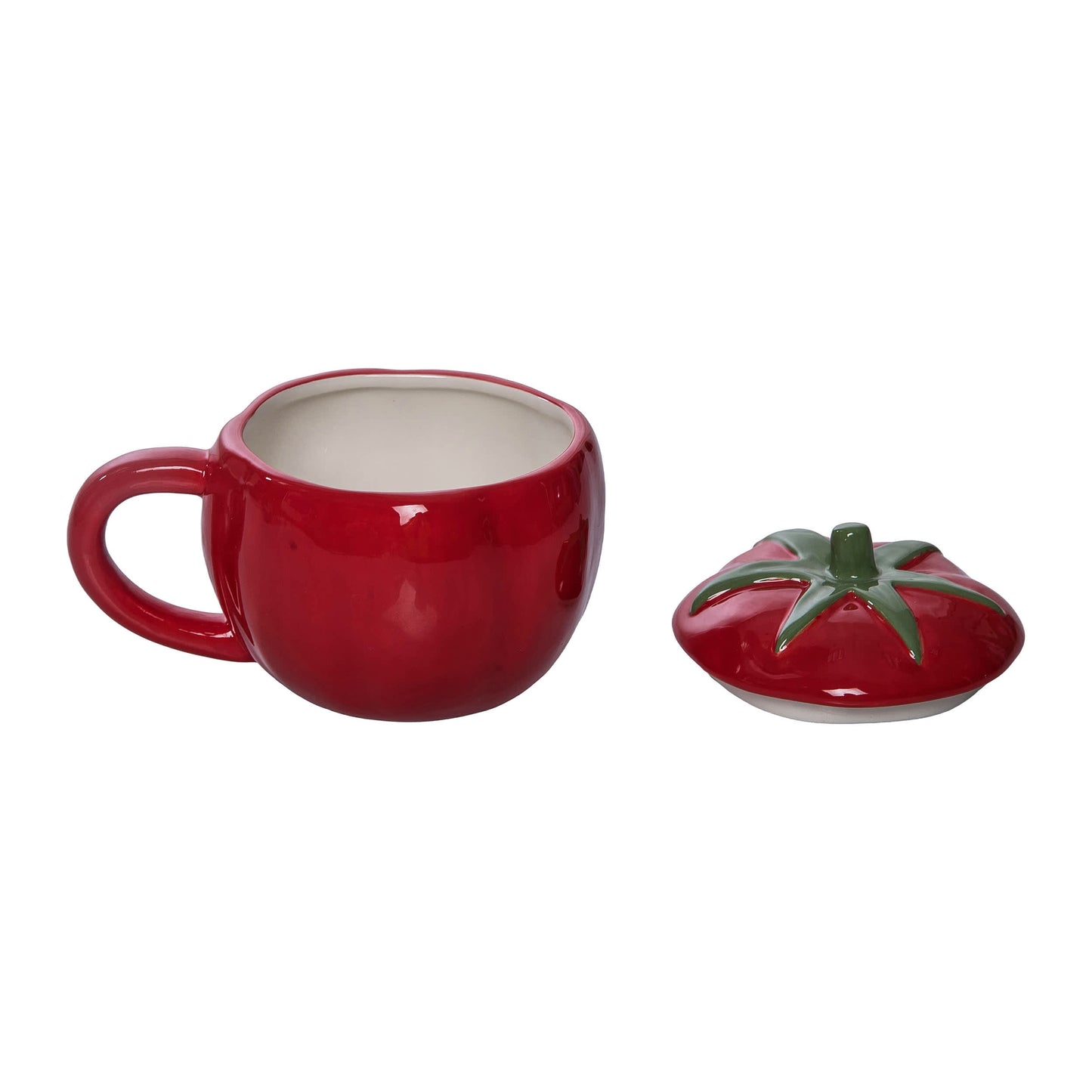 Dolomite 10 Oz Tomato Mug with Lid Red and Green for Spring Serving and Entertaining