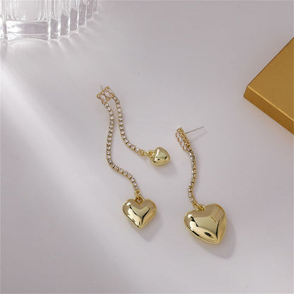 Cubic Zirconia & Goldtone Asymmetric Heart Drop Earrings
