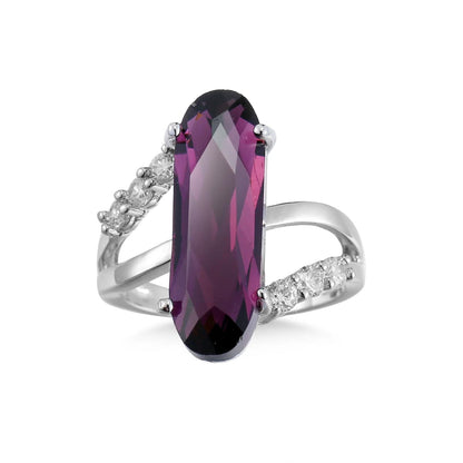 Cubic Zirconia & Purple Crystal Long Oval Ring-2