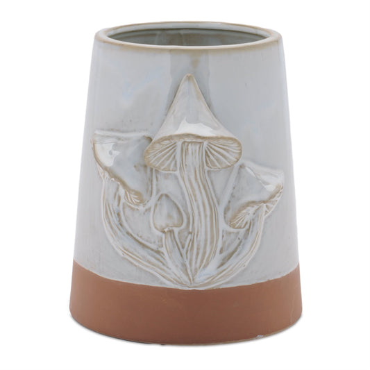 Melrose International Tapered Porecelain Planter with Mushrooms (Set of 2)