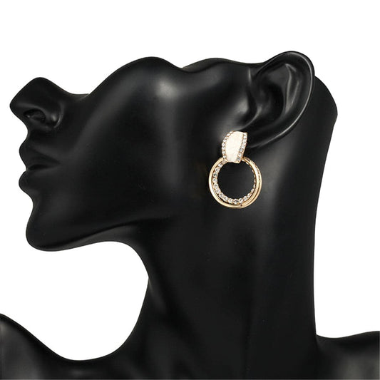Enamel & Cubic Zirconia Goldtone Stacked Circle Drop Earrings