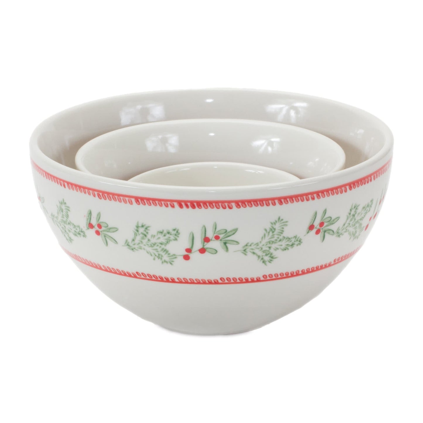 Melrose International Stoneware Mistletoe Bowl (Set of 3)