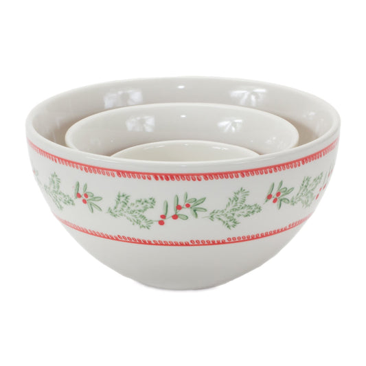 Melrose International Stoneware Mistletoe Bowl (Set of 3)