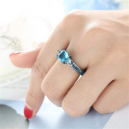 Sea Blue Crystal & Black-Tone Prong-Set Ring-1