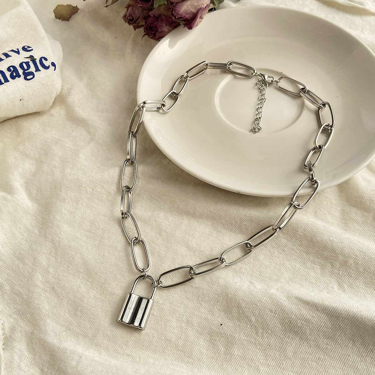 Silvertone Lock Pendant Necklace