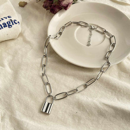 Silvertone Lock Pendant Necklace