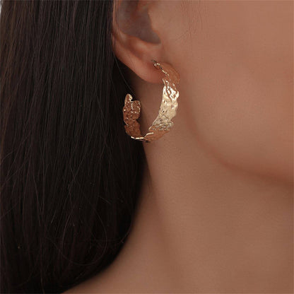 Goldtone Textured Abstract Half-Hoop Earrings