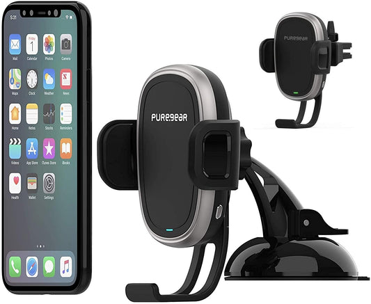 Puregear Autogrip 7.5w/10w Qi-Certified Wireless Car Charger, Self-Gripping System, 3ft. Usb-C Charging Cable, Air Vent Clip + Dash Mount, for Qi Enabled Phone - Iphone 13/12, Galaxy S21/20, & More