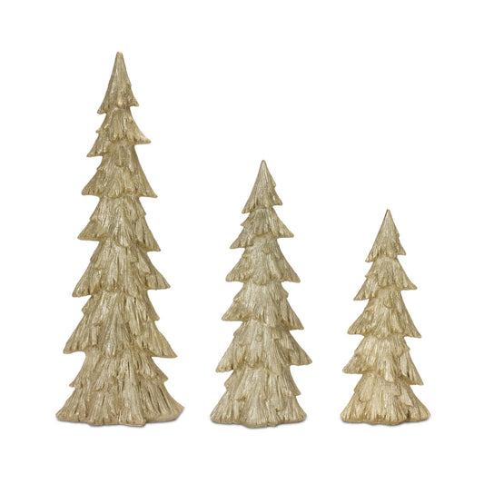 Melrose International Rustic Gold Pine Tree (Set of 3)