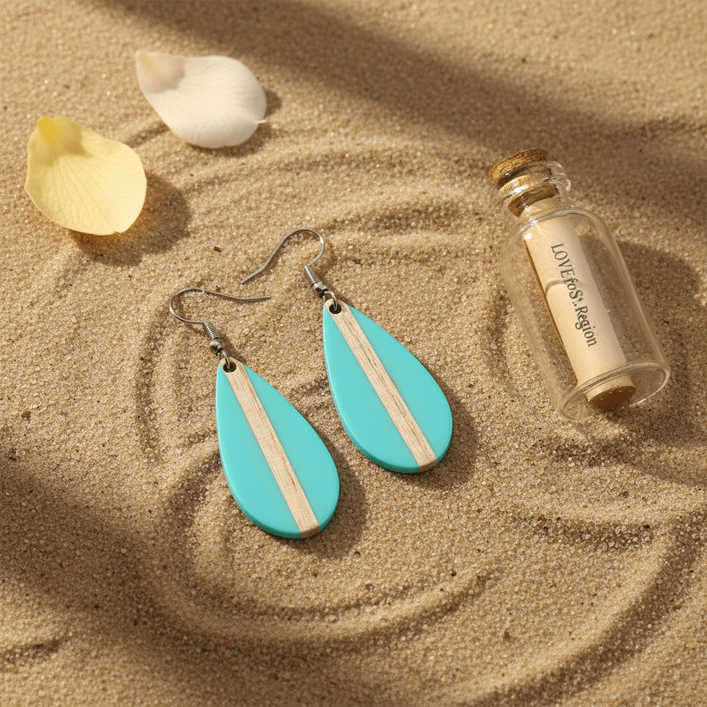 Light Blue Resin & Wood Silvertone Drop-Shape Hook Earrings
