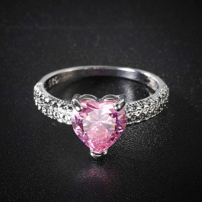Pink Crystal & Silvertone Heart Ring-2