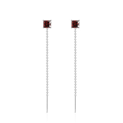 Red Crystal & Silvertone Cube Threader Earrings