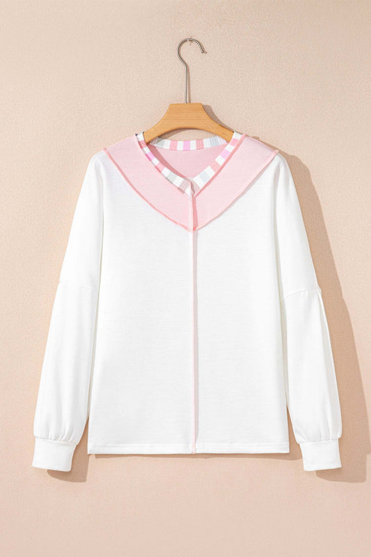Promise Color Block Loose Long Sleeve Top - White / L - 12/14
