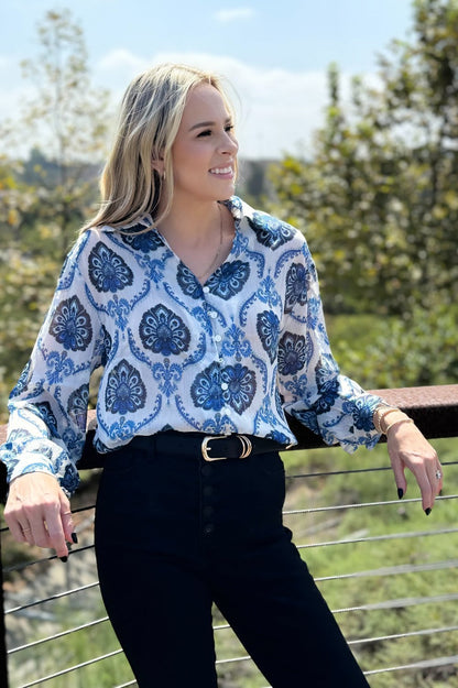 Threaded Pear Mila Pattern Button Top