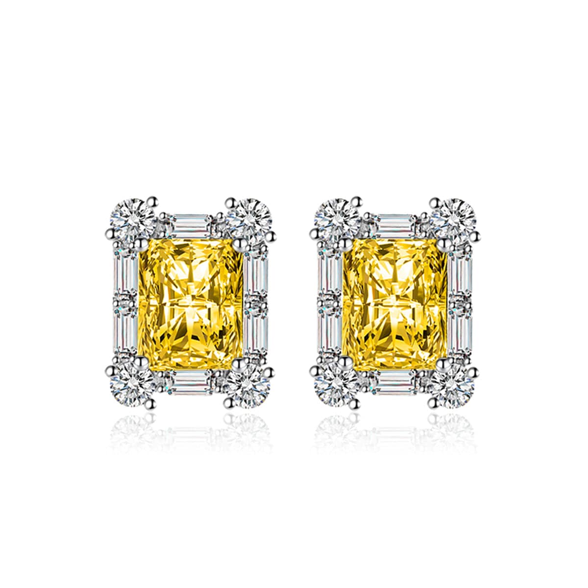Yellow Crystal & Cubic Zirconia Silvertone Rectangular Stud Earrings