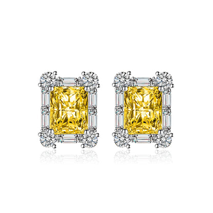 Yellow Crystal & Cubic Zirconia Silvertone Rectangular Stud Earrings