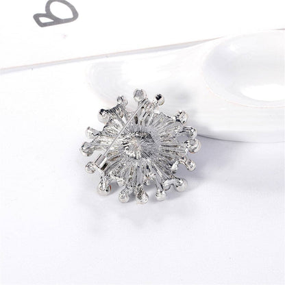 Blue Cubic Zirconia & Silvertone Flower Brooch-2