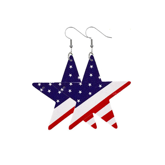 Blue & White Polystyrene Patriotic Star Drop Earrings