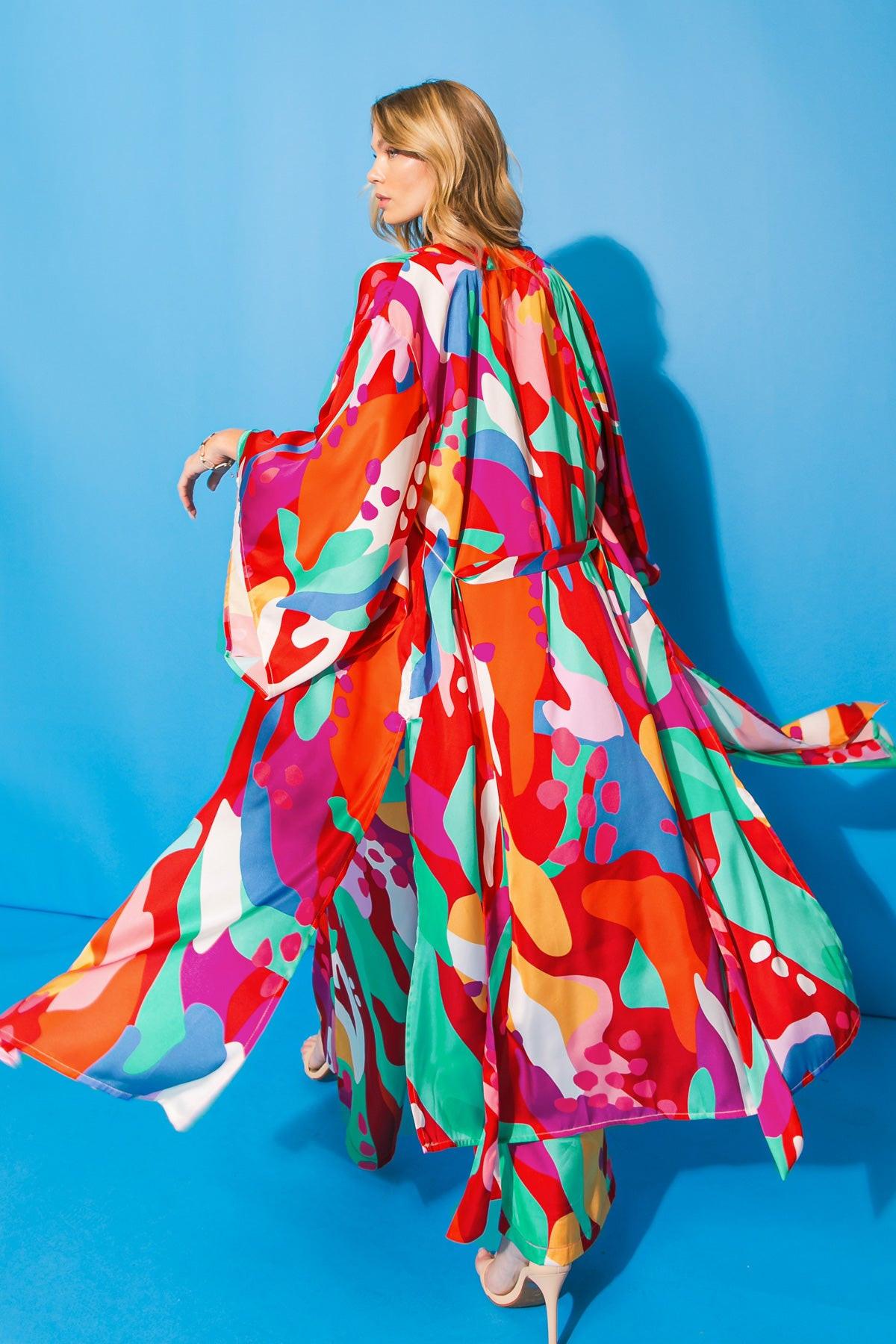 Cancun Getaway Satin Midi Kimono