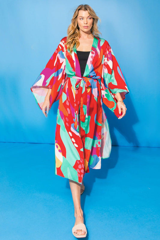 Cancun Getaway Satin Midi Kimono