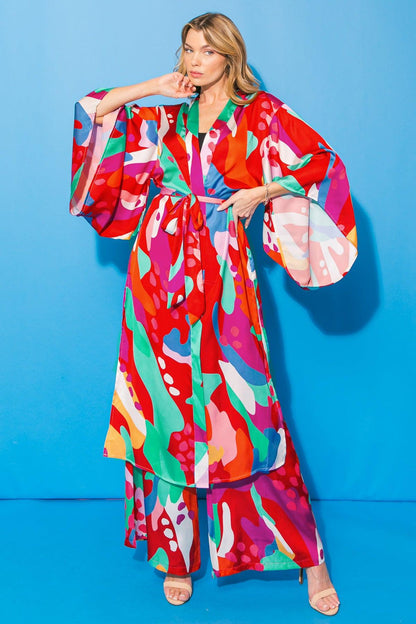 Cancun Getaway Satin Midi Kimono