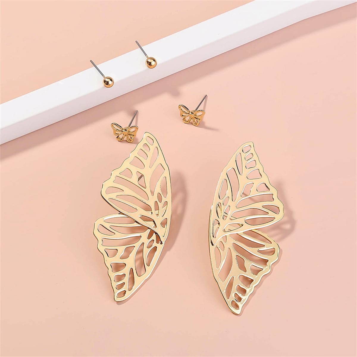 Goldtone Butterfly Stud Earrings Set