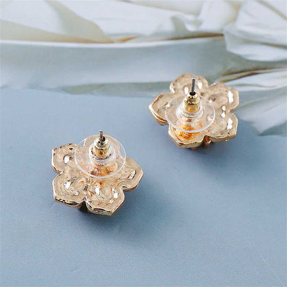 Teal Multicolor Crystal & Cubic Zirconia Flower Stud Earrings