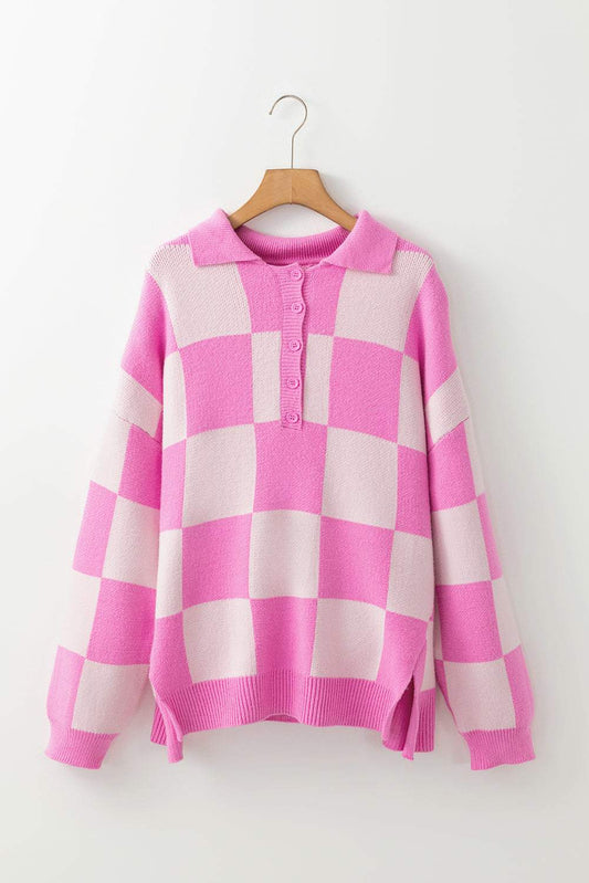 Harper Collared Drop Shoulder Sweater - Pink / M - 8/10