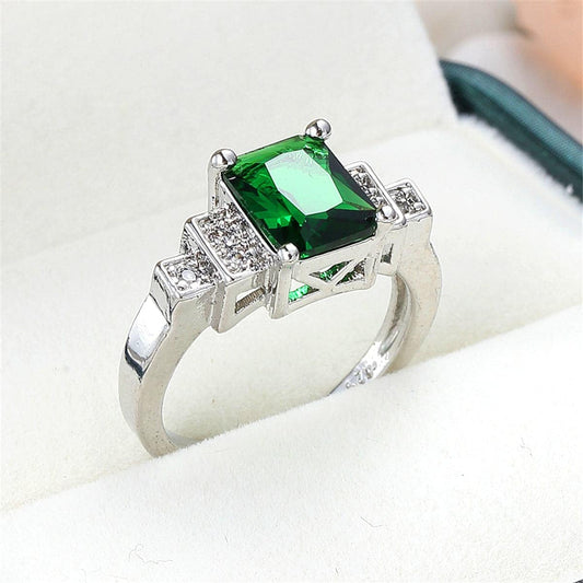 Emerald Cubic Zirconia & Crystal Ring