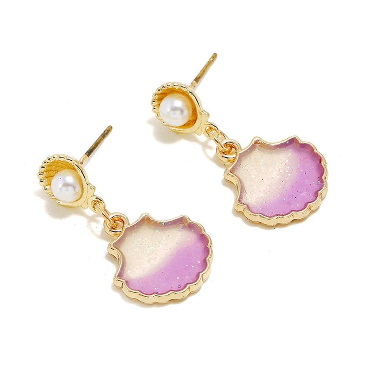 Pearl & Resin Goldtone Shell Drop Earrings
