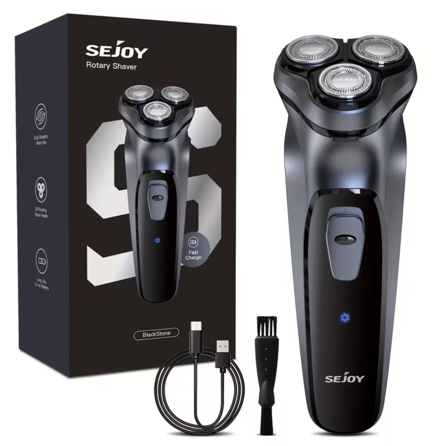 SEJOY Electric Shaver with Pop-Up Trimmer – 3D Floating Head, Fast 1H Rechargeable Razor, LCD Display – Gray