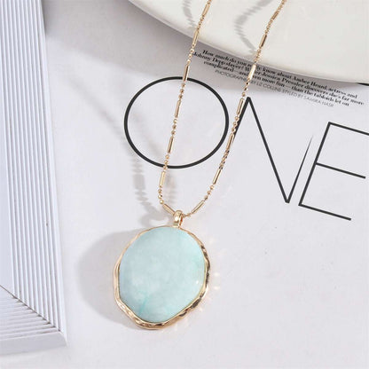 Light Blue Turquoise & Goldtone Oval Pendant Necklace