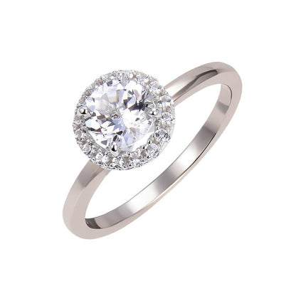 White Topaz Halo Style Promise Ring