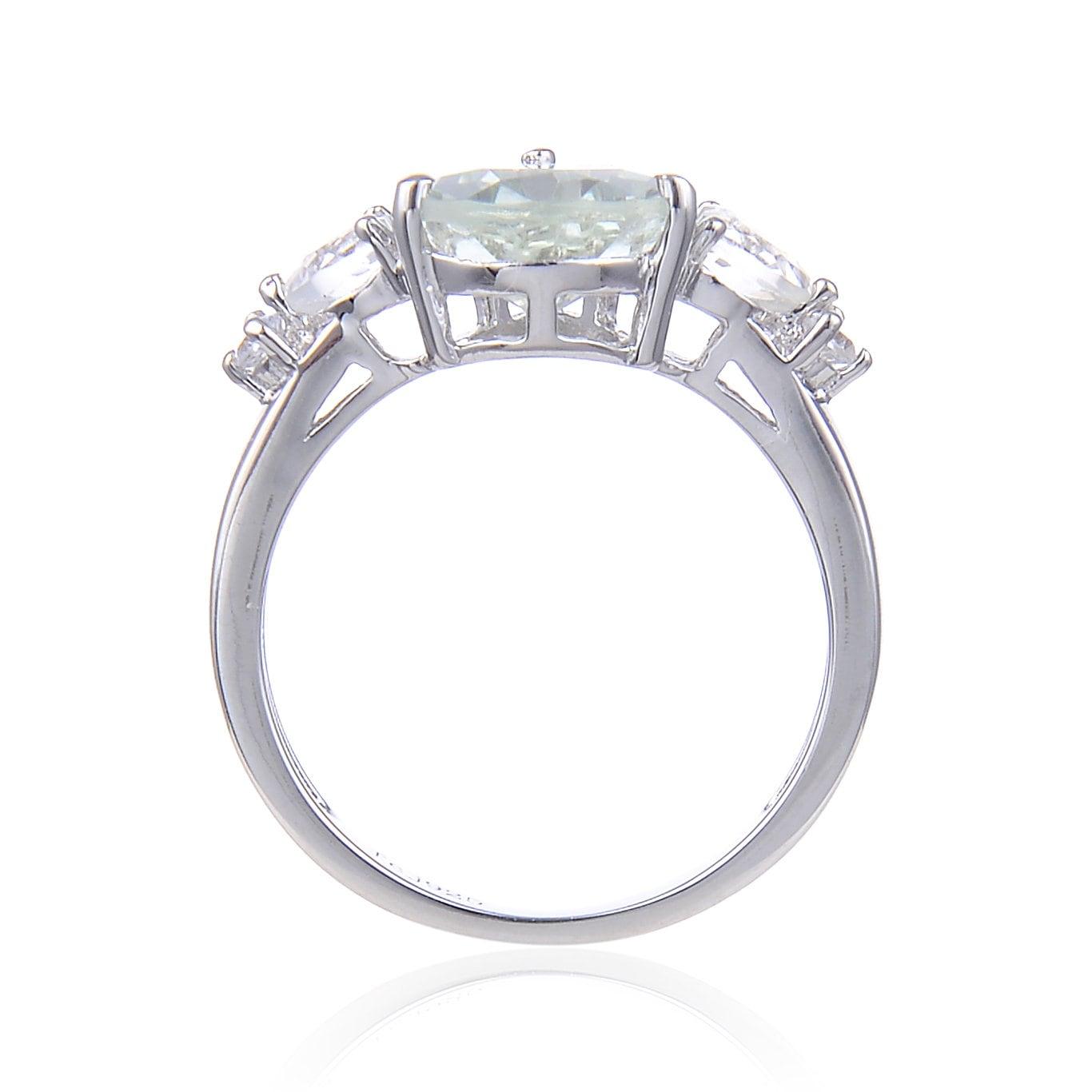 1.44 Ct Oval Green Amethyst Prong Silver Cocktail Ring