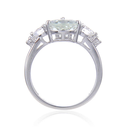 1.44 Ct Oval Green Amethyst Prong Silver Cocktail Ring
