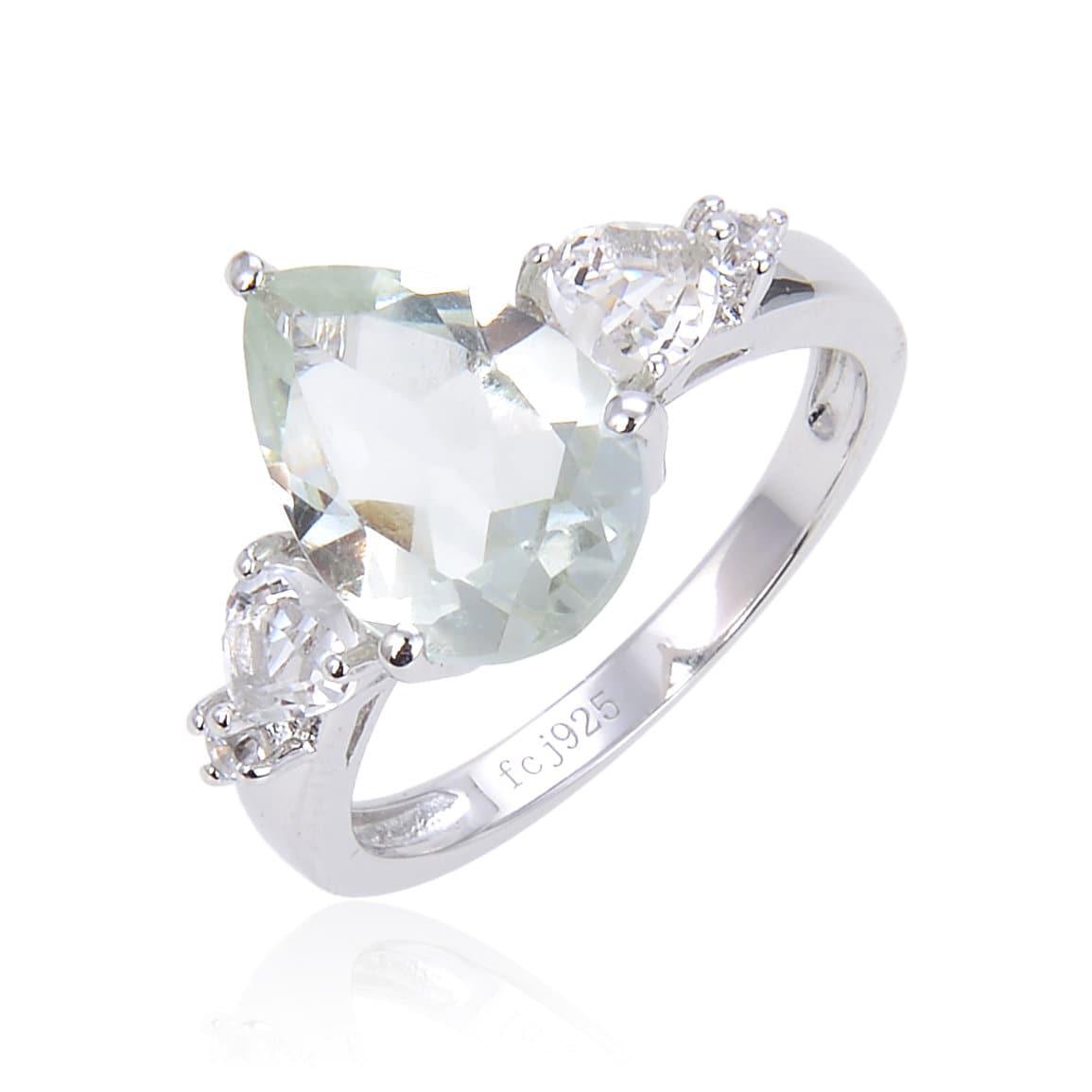 2.57 Ct Pear Green Amethyst Prong Silver Cocktail Ring