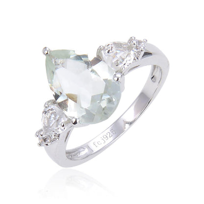 2.57 Ct Pear Green Amethyst Prong Silver Cocktail Ring