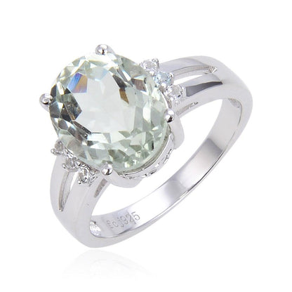 1.44 Ct Oval Green Amethyst Prong Silver Statement Ring