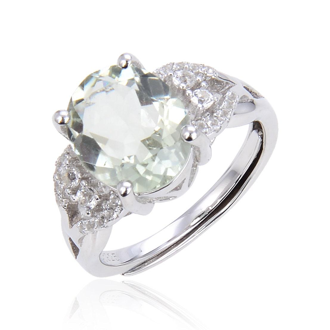 1.44 Ct Oval Green Amethyst Prong Silver Engagement Ring