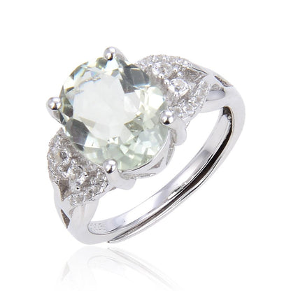 1.44 Ct Oval Green Amethyst Prong Silver Engagement Ring